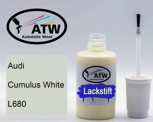 Audi, Cumulus White, L680: 20ml Lackstift, von ATW Autoteile West.